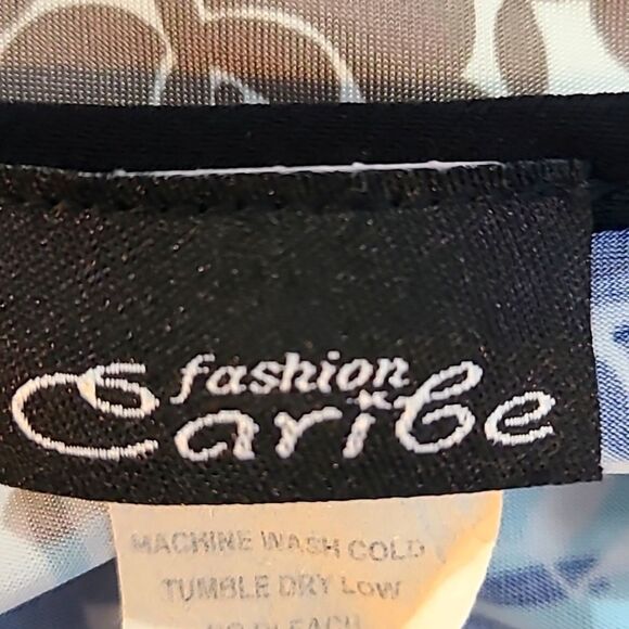 Fashion Caribe Blues & Teal Swing Tunic Top with Black Trim, Size 2X - Picture 8 of 10